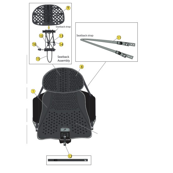 Phase 3 Airpro Backrest Height Adjustment STRAP Grey - Wilderness Systems 